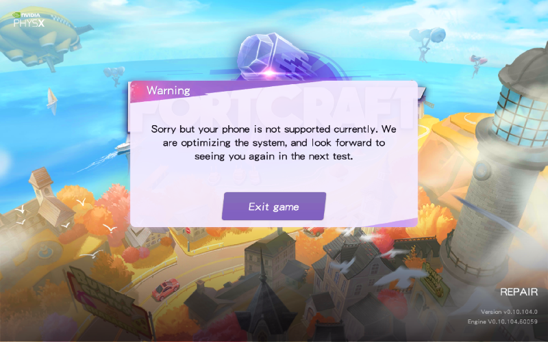 FortCraft phone not supported error