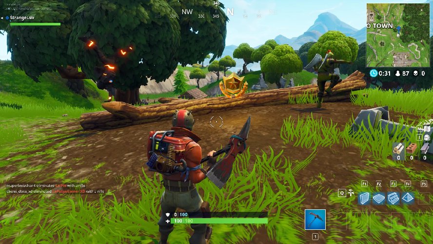 Fortnite Search Between a Stone Circle Wooden Bridge and Red RV