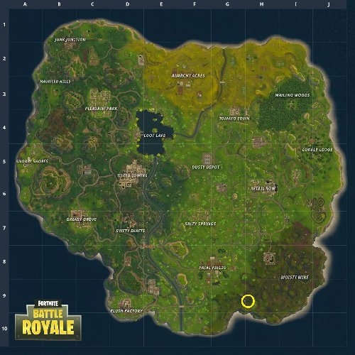 search between a vehicle tower rock sculpture and circle of hedges in fortnite