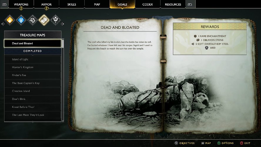 God of War Dead and Bloated Treasure Map location