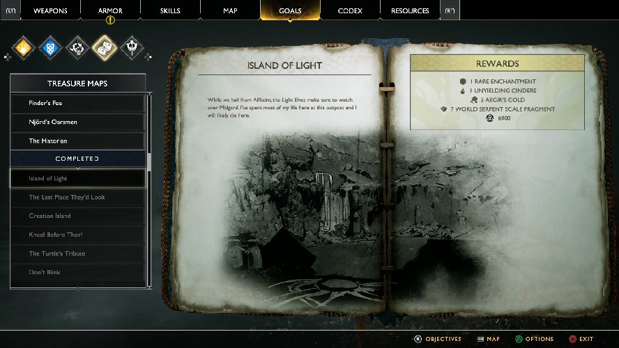 God of War Island of Light Treasure Map Location
