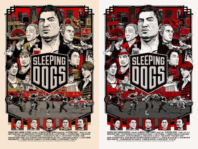 Original and Variant Sleeping Dogs print poster by Tyler Stout