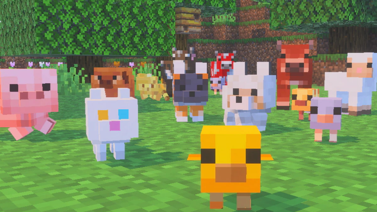 Baby mobs standing together in Minecraft