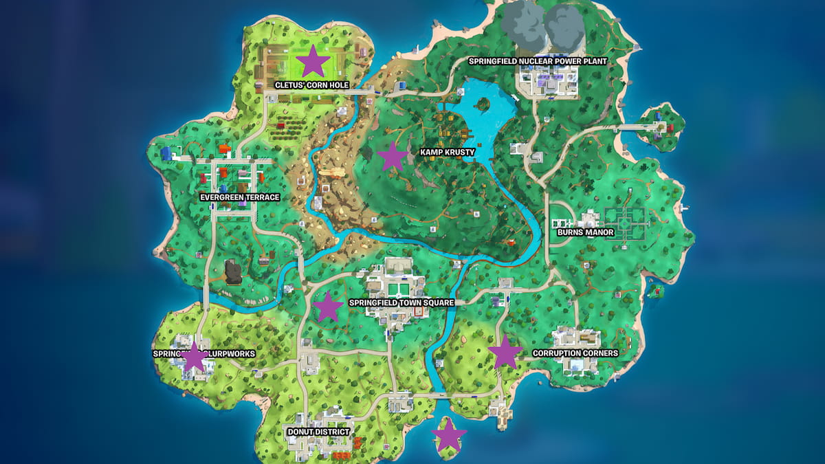 Krusty Boss map spots marked in fortnite simpsons