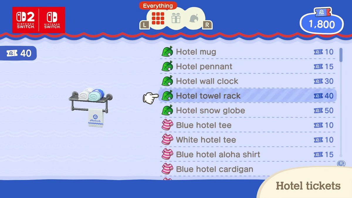 Recompensas de boletos de hotel en Animal Crossing.
