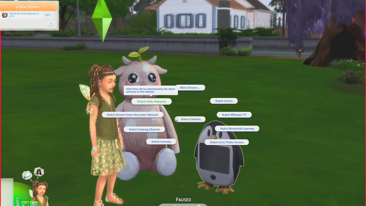 La opción Watch Kids Network marcada en Bear en Sims 4