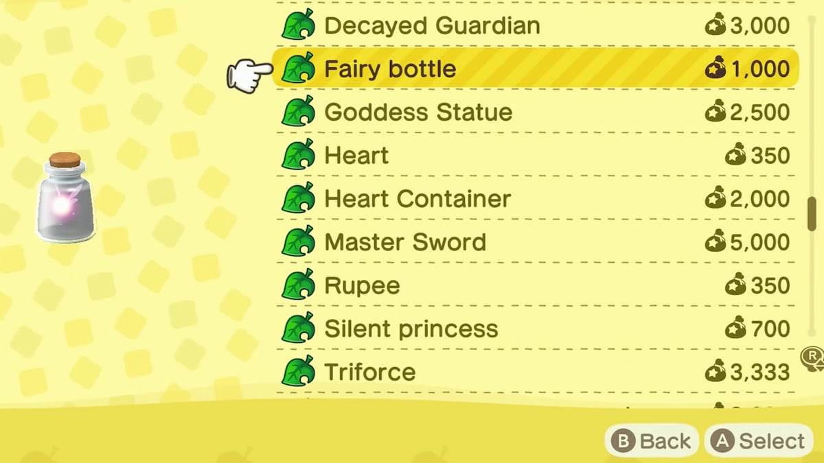 Some zelda items in shop in animal crossing