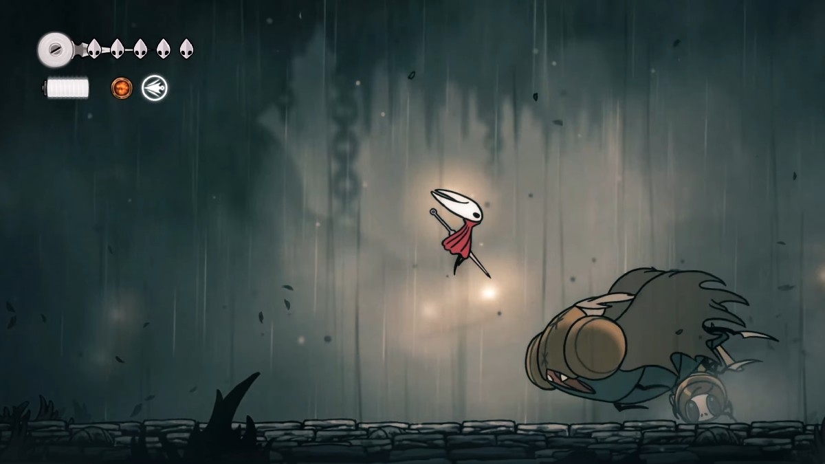 Hollow Knight Silksong Moorwing Boss Attack Charge salta sobre él