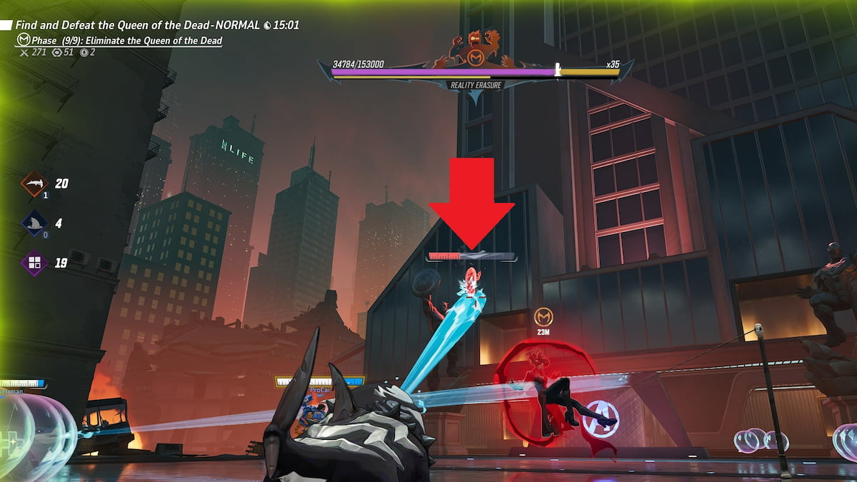 Cristal rojo de Bruja Escarlata para lo último marcado en zombies de marvel en rivales de marvel