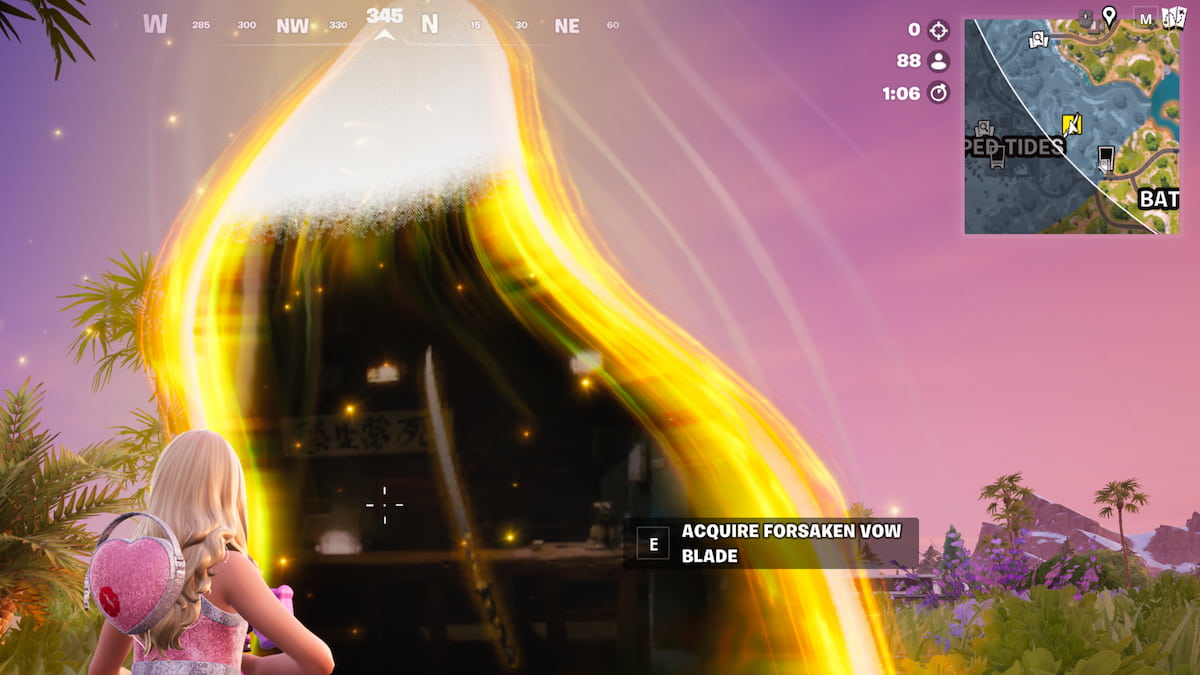 De pie junto a la puerta de la grieta de los votos abandonados en fortnite