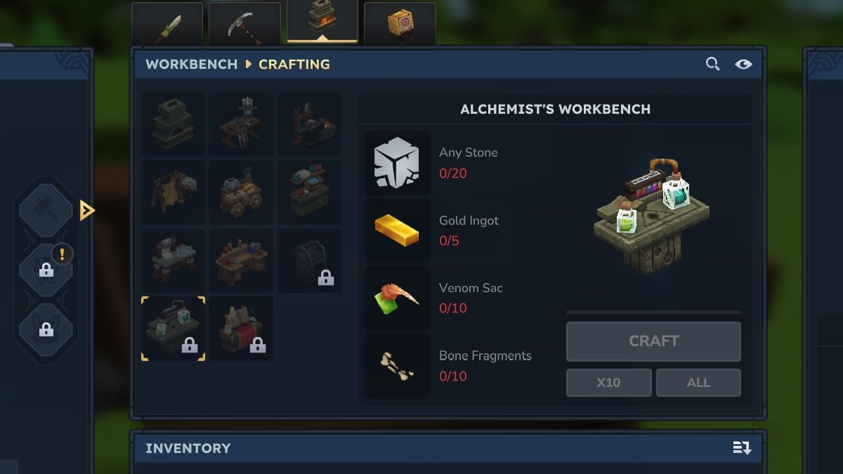 Hytale Alchemist workbench requires poison sac to unlock