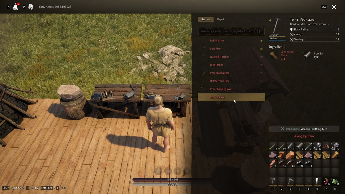 Upgrade der Eisenspitzhacke in Pax Dei