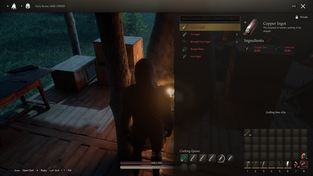 Artesanato de lingotes de cobre em Pax Dei