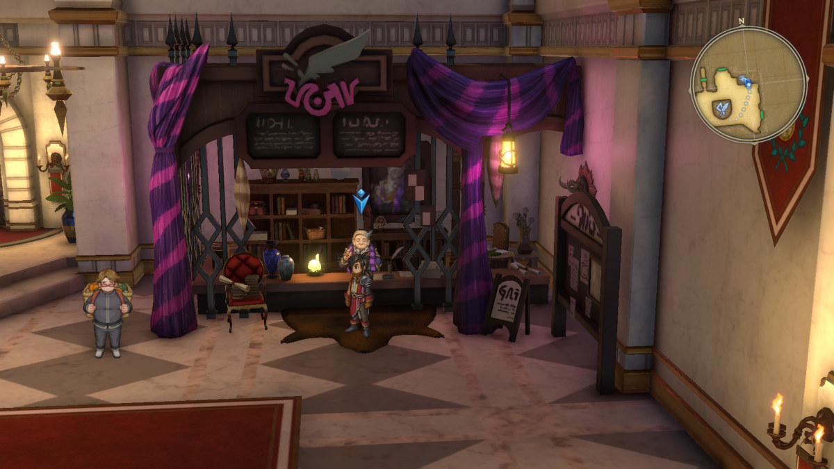 An Eiyuden Chronicle: Hundred Heroes captura de pantalla de Nowa frente al Mission Guild.