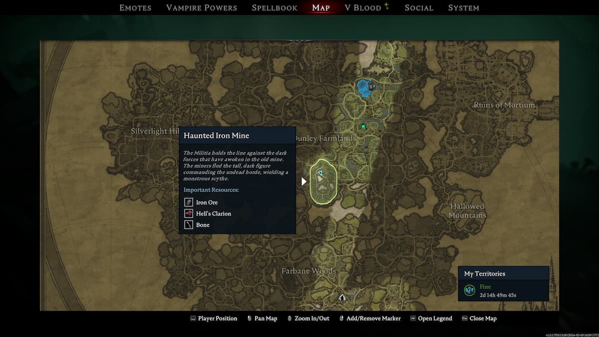 Cultivando hierro en V Rising.