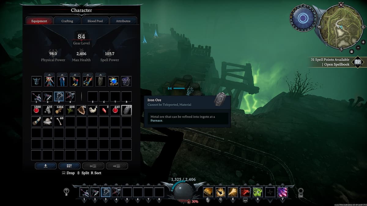 Cultivando hierro en V Rising.