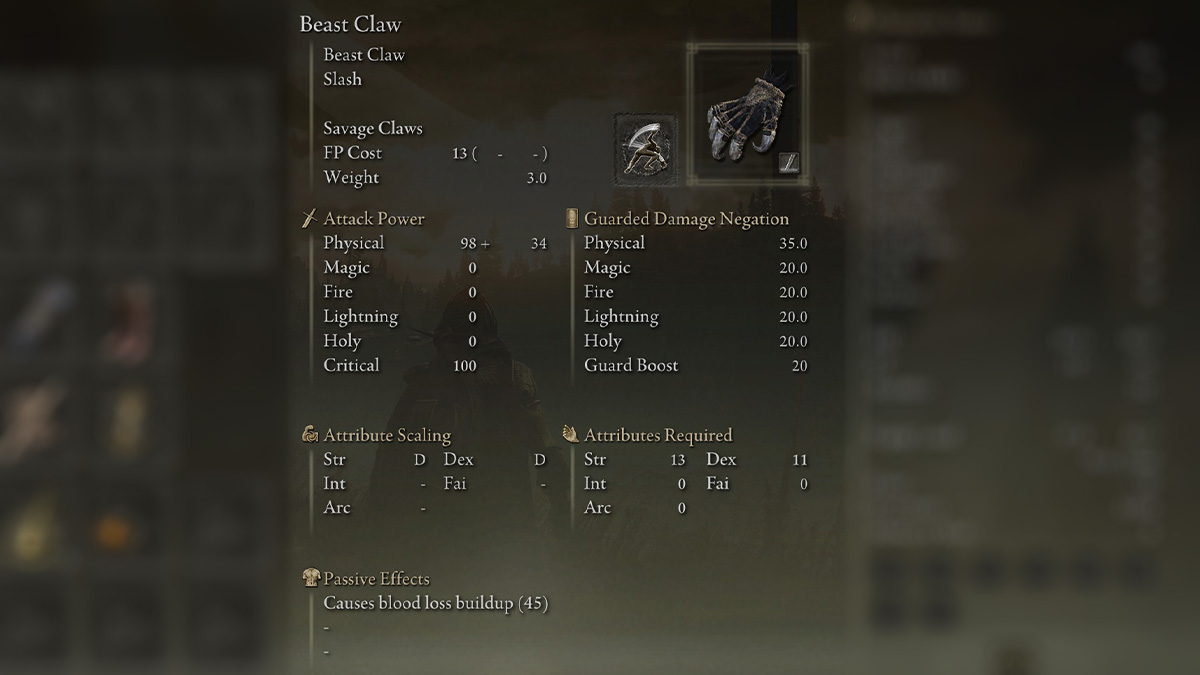 Arma Artiglio della Bestia dell'Elden Ring Shadow of the Erdtree