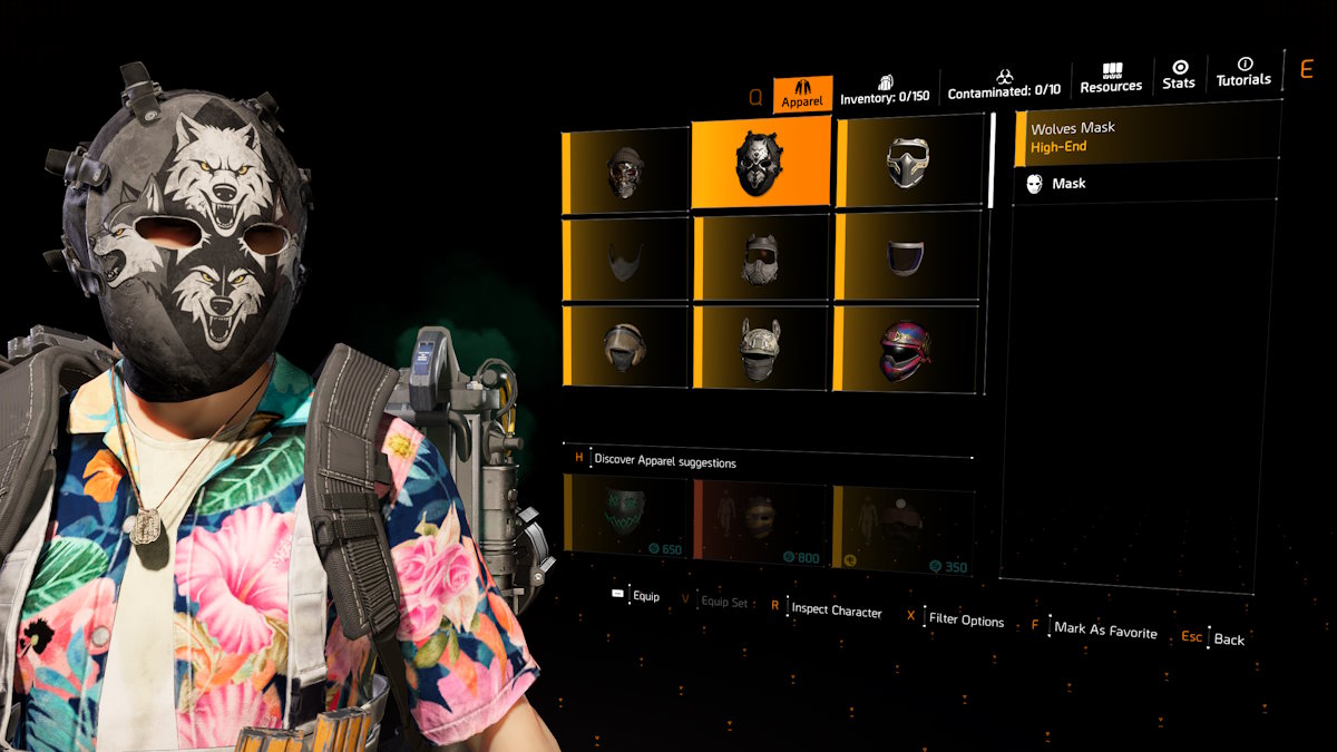 La máscara del agente de la División 2 Kelso Wolves