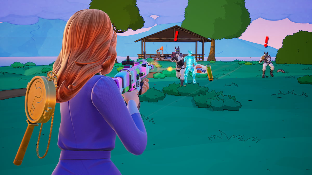 Daphne disparando a hombres dober en fortnite