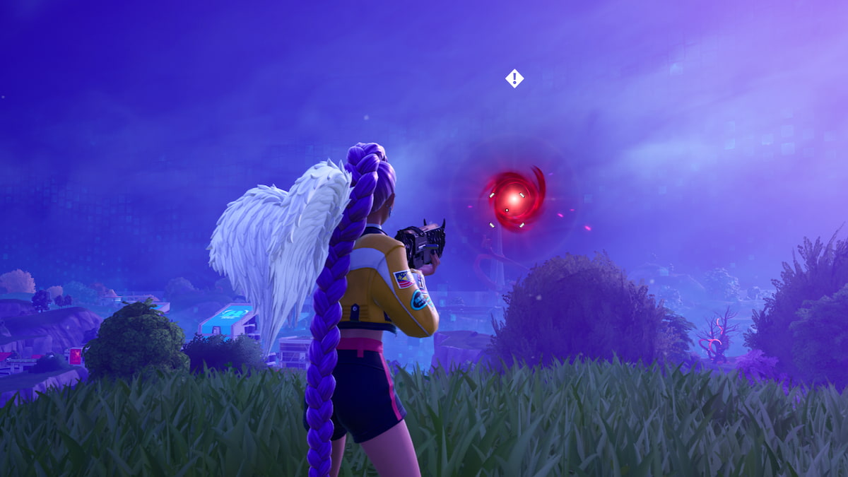 Rumi looking at the swarm access point in Fortnite