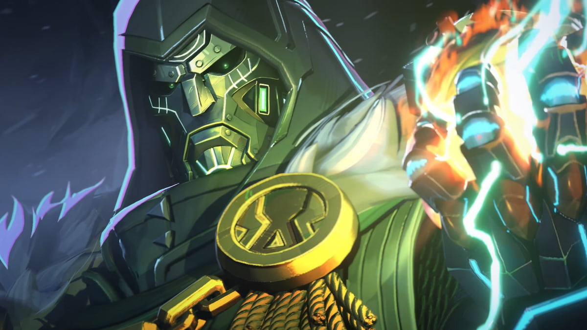 Doctor Doom extendiendo su mano con poderes en Marvel Rivals