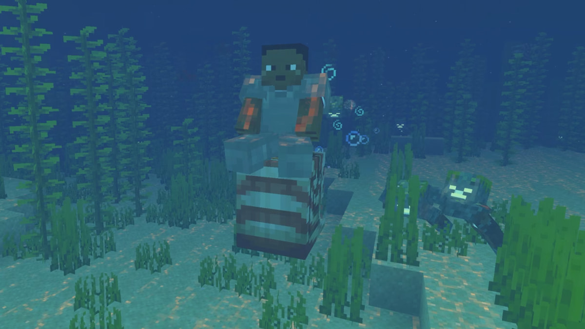 Jugador montando nautilus en minecraft