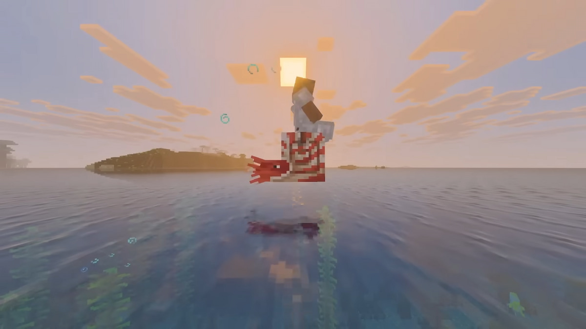 Un jugador montando un Nautilus fuera del agua en Minecraft