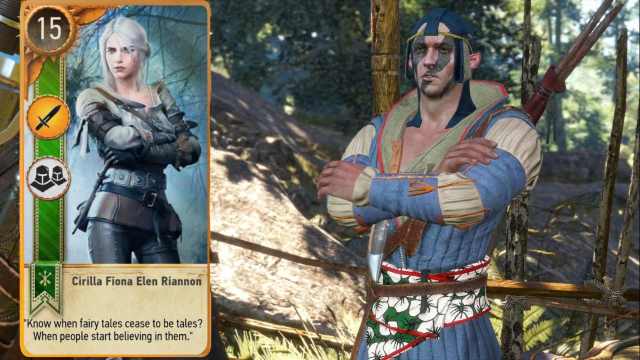 The Witcher 3 Ciri Hero Card next to Scoi'tael Trader