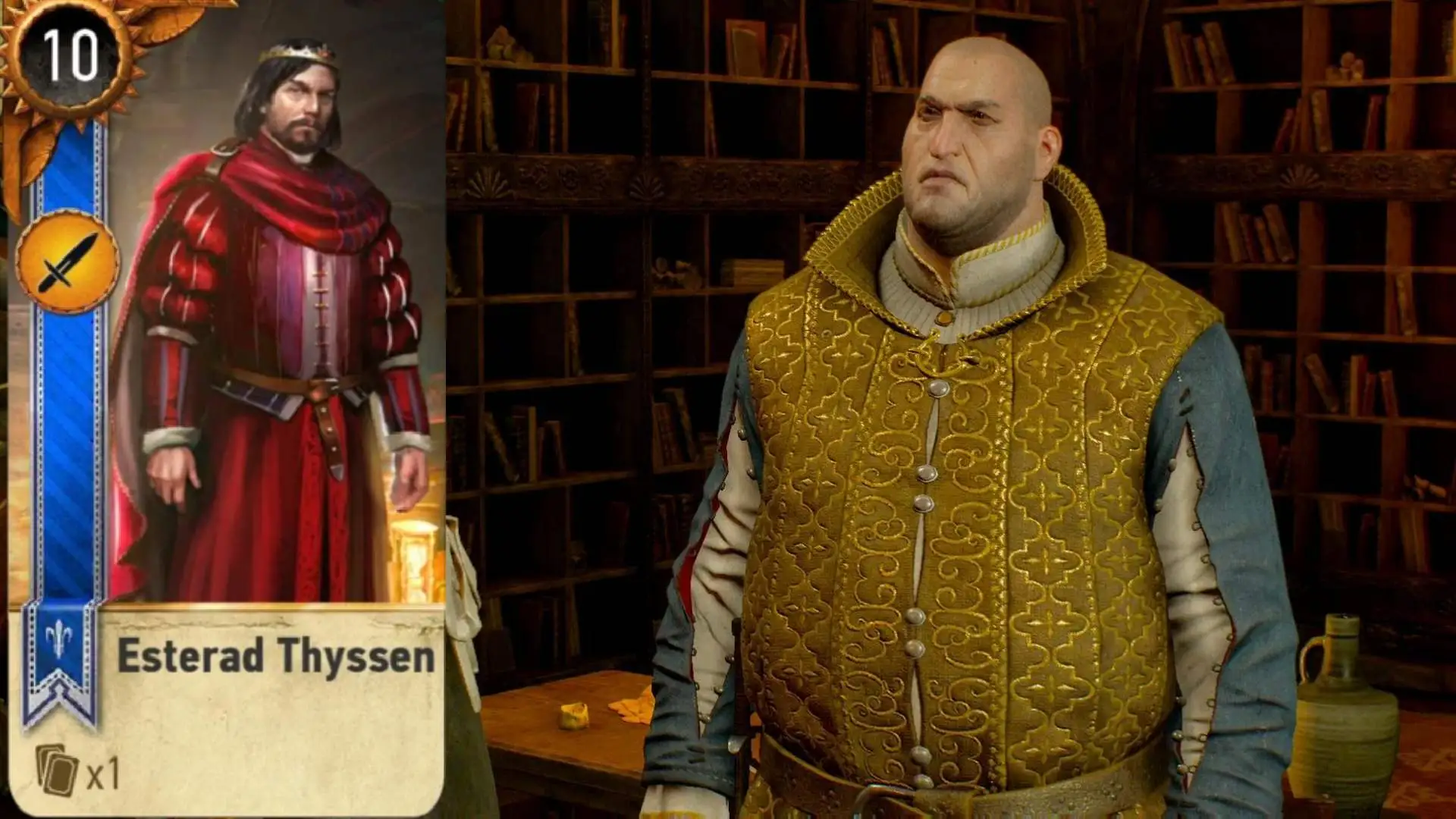 The Witcher 3 Big City Players Gwent Card Esterad Thyssen next to Sigmund Djikstra