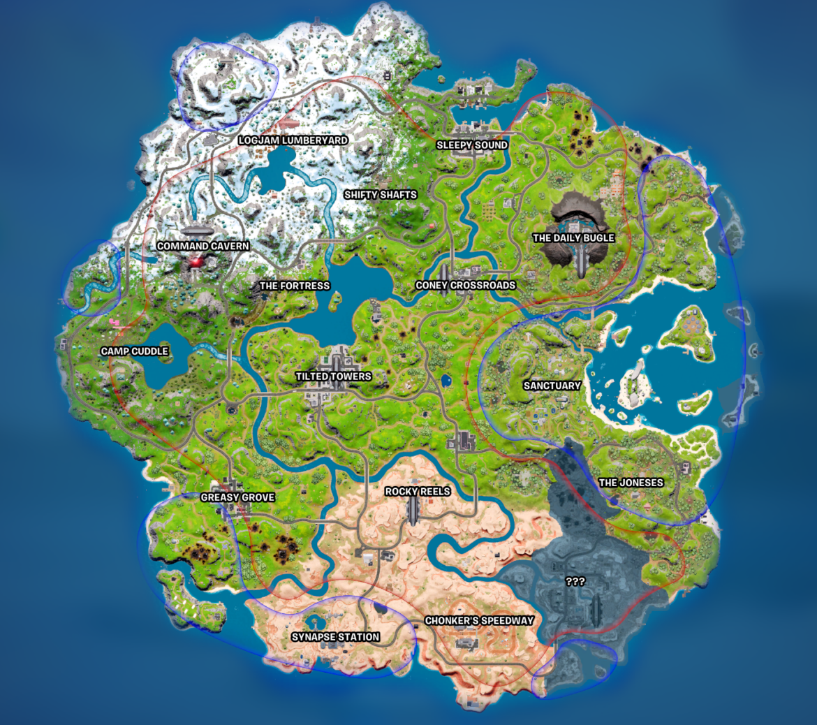 What are the red and blue lines on the map in Fortnite? - Prima Games