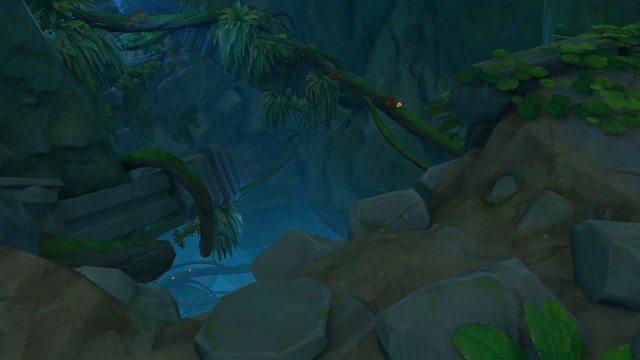 Screenshot of the cave where the Fragment of Childhood Dreams Domain is in Genshin Impact.