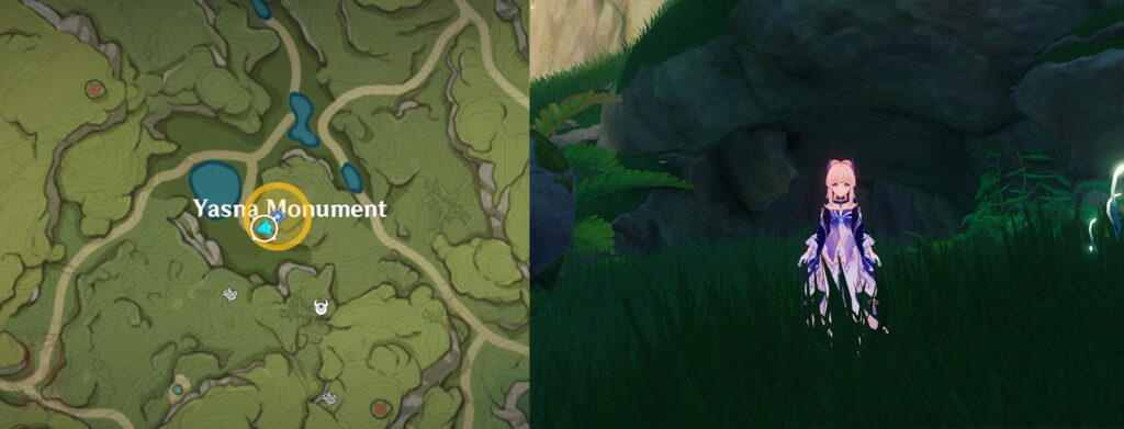 Screenshots of the "Find The Branch Together With Aranakula" World Quest in Genshin Impact.