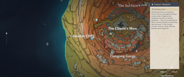 screenshot of the chasm map in genshin impact showing the entrance to sumeru