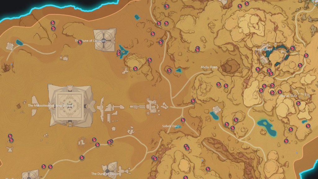 Screenshot of Redcrest map locations in Genshin Impact.