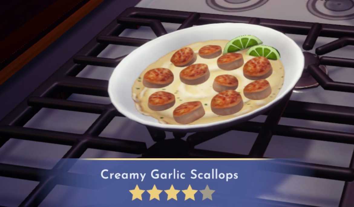 How to Make Creamy Garlic Scallops in Disney Dreamlight Valley Prima
