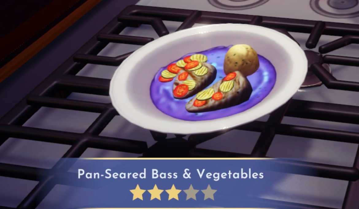 How to Make Pan Seared Bass and Vegetables in Disney Dreamlight Valley