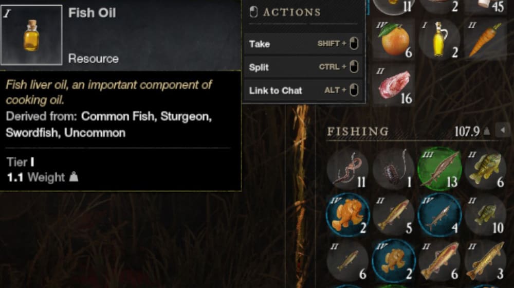 New World Fish Oil Item in Inventory