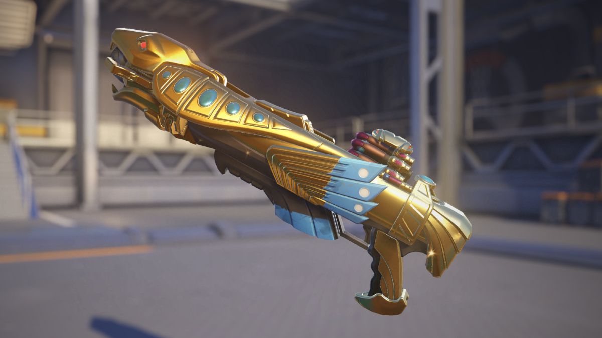 A screenshot of Pharah's golden gun in Overwatch 2.