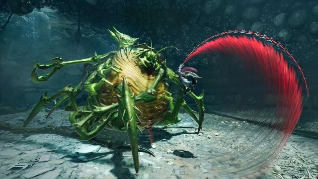 Darksiders 3 screenshot of Fury attacking Sloth with her whip