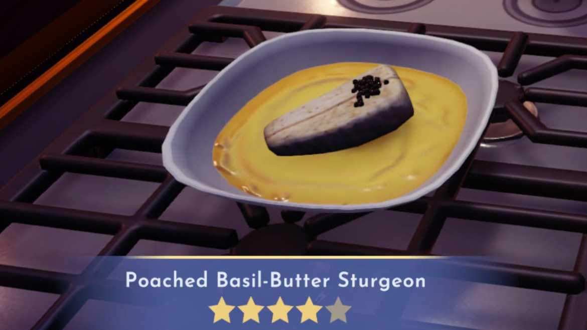Disney Dreamlight Valley Poached Basil Butter Sturgeon Recipe