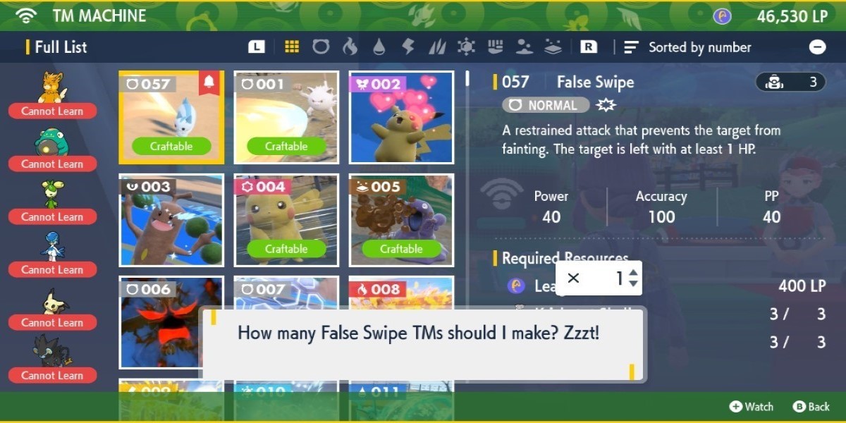 How to Craft False Swipe TM in Pokémon Scarlet & Violet Recipe and