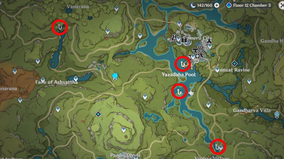 All Sumeru Fishing Spots Locations in Genshin Impact - Prima Games