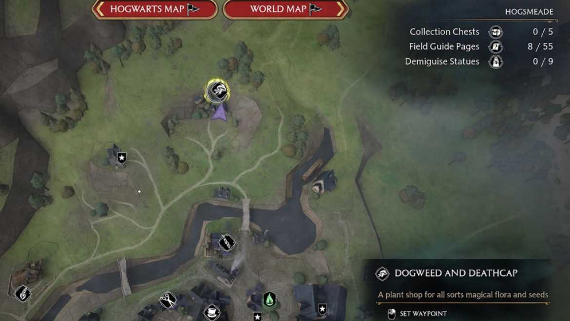 Hogwarts Legacy Dogweed and Deathcap Map