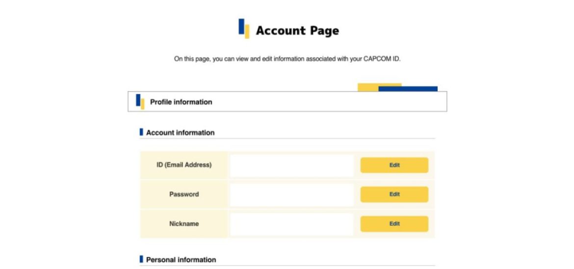 CAPCOM ID Account Page