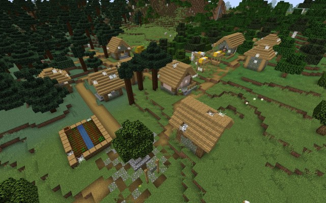 Screenshot of a scary Minecraft deserted village.