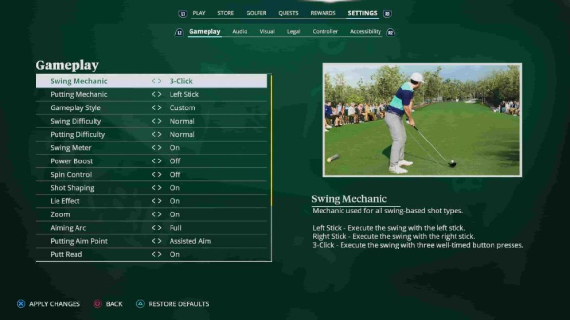 EA Sports PGA Tour | Settings_Menu | 3-Click Swing