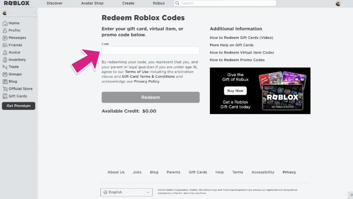 Redeem gift deals card roblox