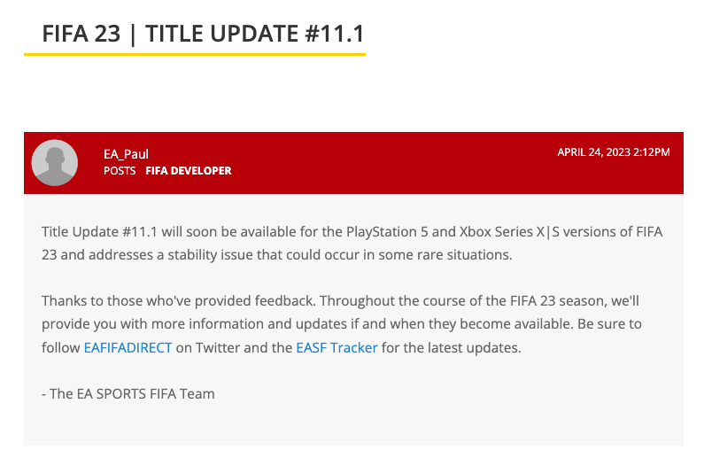 FIFA 23 Title Update #11.1 | Patch Notes