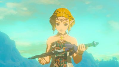 TotK screenshot of zelda holding the master sword