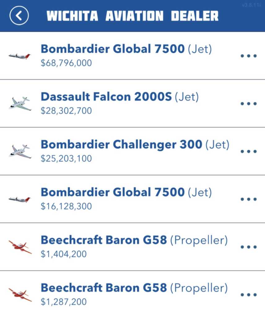 BitLife Jet Aircraft Shopping List